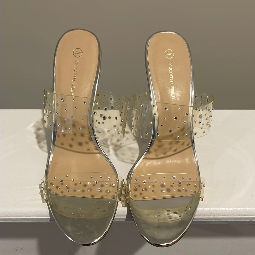 Judith Leiber Gold Heels with Elegant Clear Design